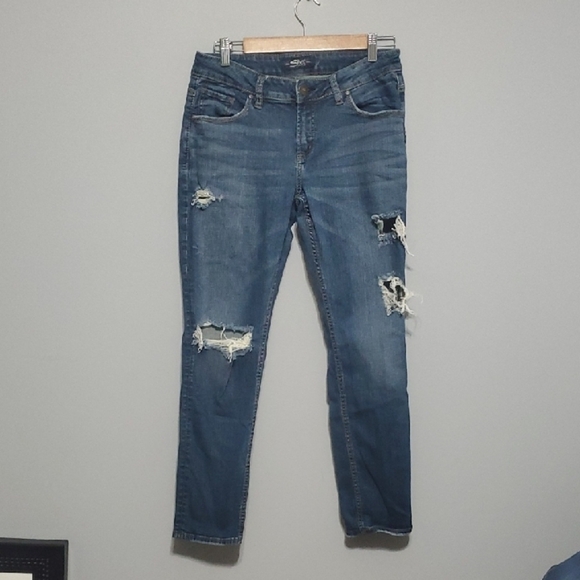 Silver Jeans Co Jeans Mens Sz 29 Blue Embelliahed Stylish Distressed Ripped Sam - Picture 1 of 16